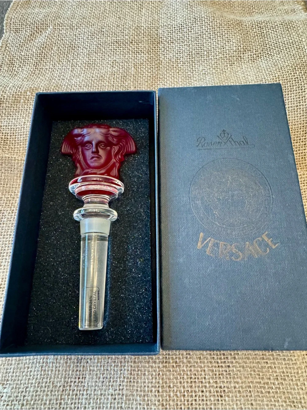 Versace Rosenthal Medusa Lumiere Red Crystal Bottle Stopper Vintage In Box